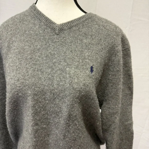 Polo Ralph Lauren Gray Lambswool Sweater XL V-Neck Classic Fit - Picture 2 of 12